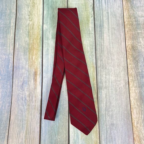Christian Dior Vintage Men's Tie Red Blue Stripe Silk Blend 90s - Picture 1 of 8